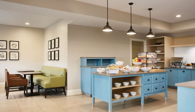 Servery stocked with breakfast foods