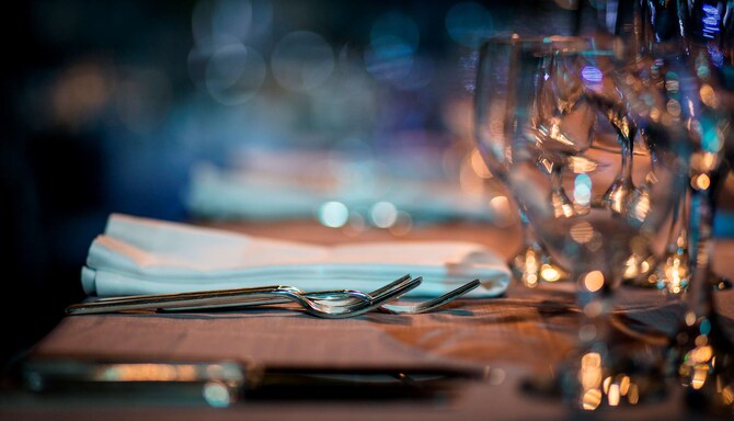 Meetings and Events - Hotel generic - MandE - Generic - Restaurants - Dinner table setup close up