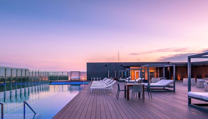 Outdoor pool overlooking the city