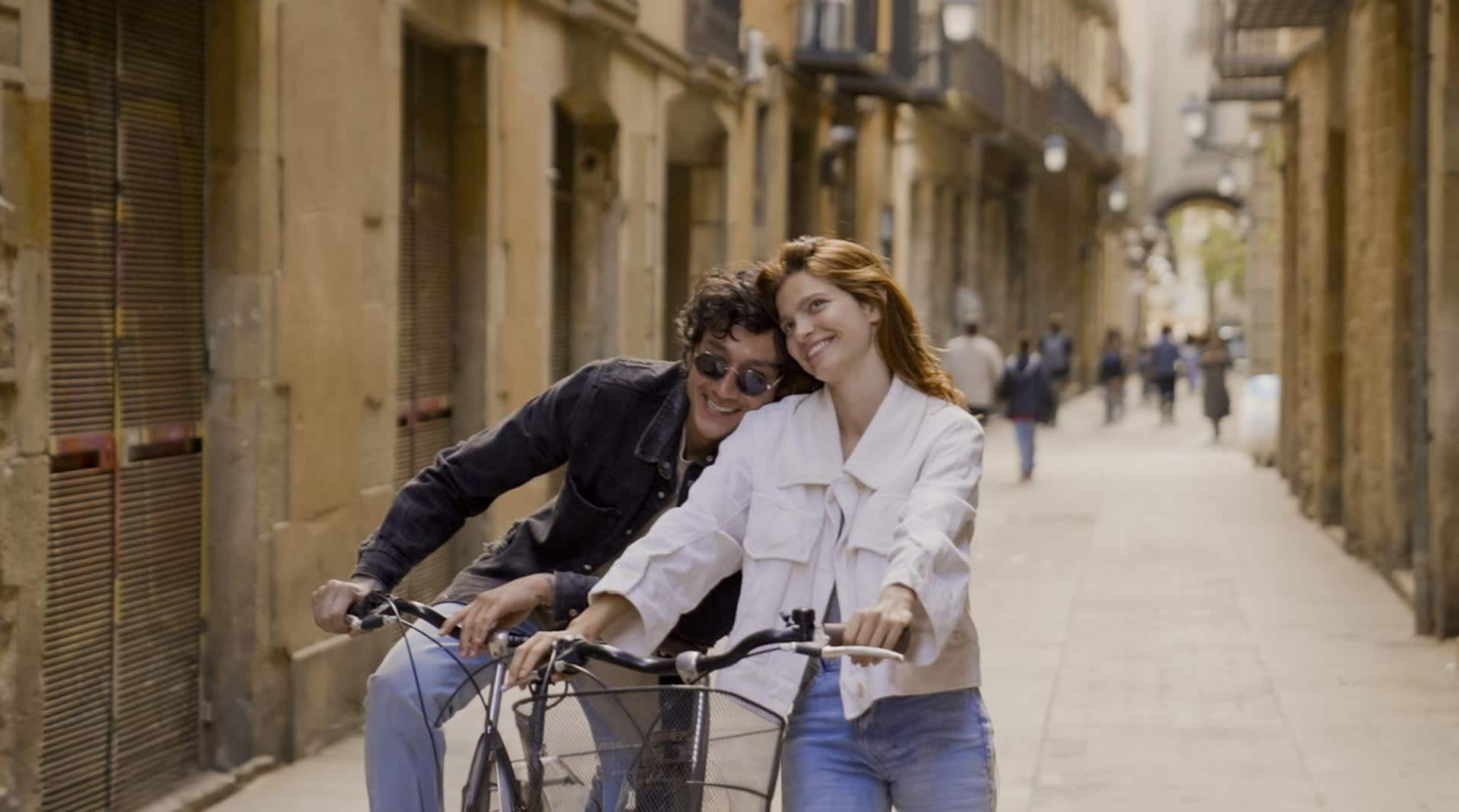 Biking in the narrow streets of Barcelona
