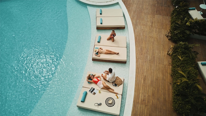 Family time at the pool