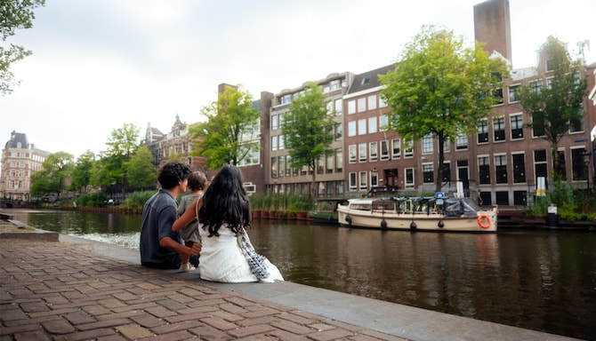 Family enjoying the canal-side charm