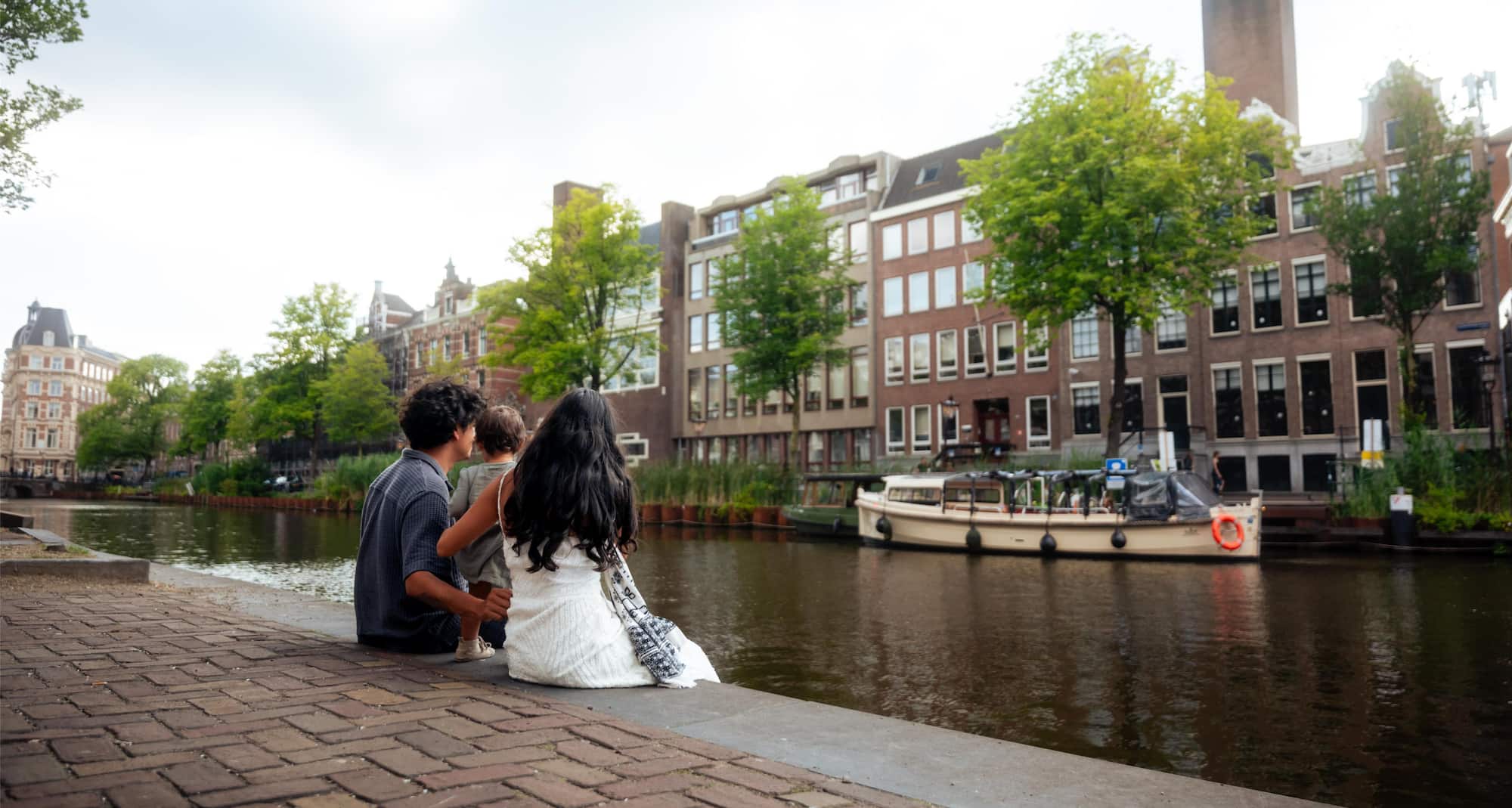 Family enjoying the canal-side charm