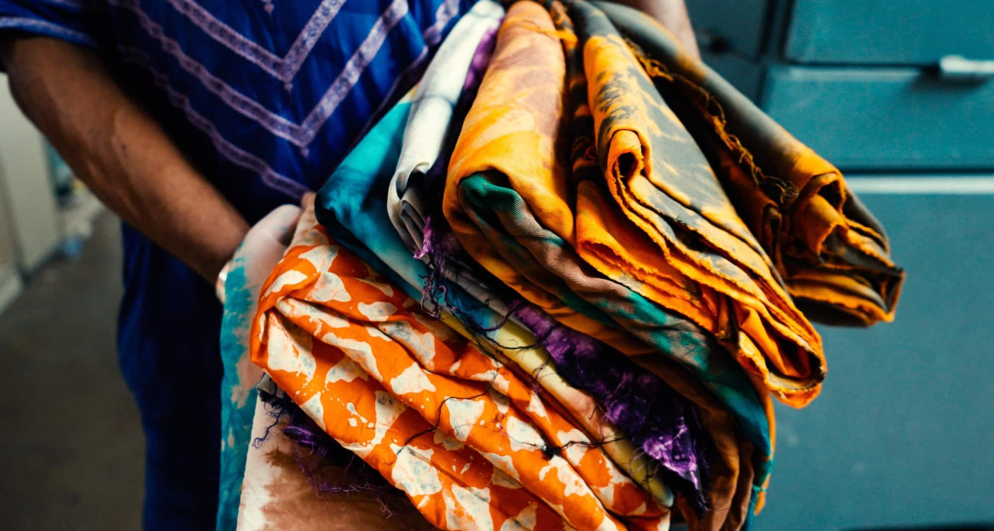 Colorful fabrics form the market