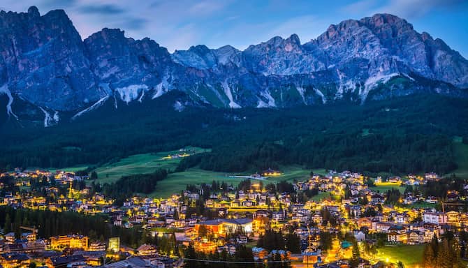 Blog images - 2023 - Night view Cortina with mountains in backdrop
