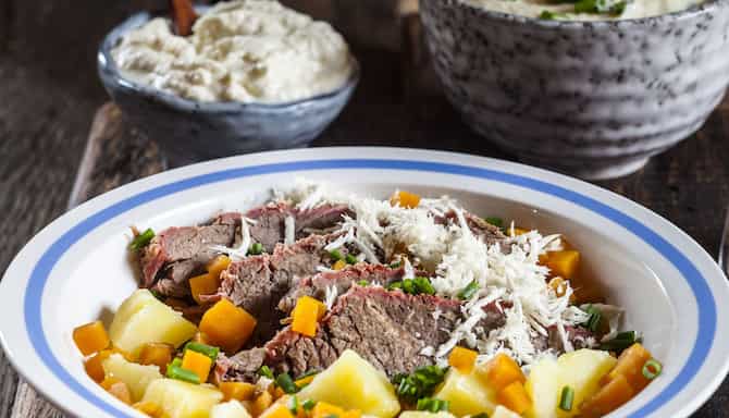 Blog images - 2025 - Tafelspitz with boiled potatoes carrots creamed horseradish and chives sauce