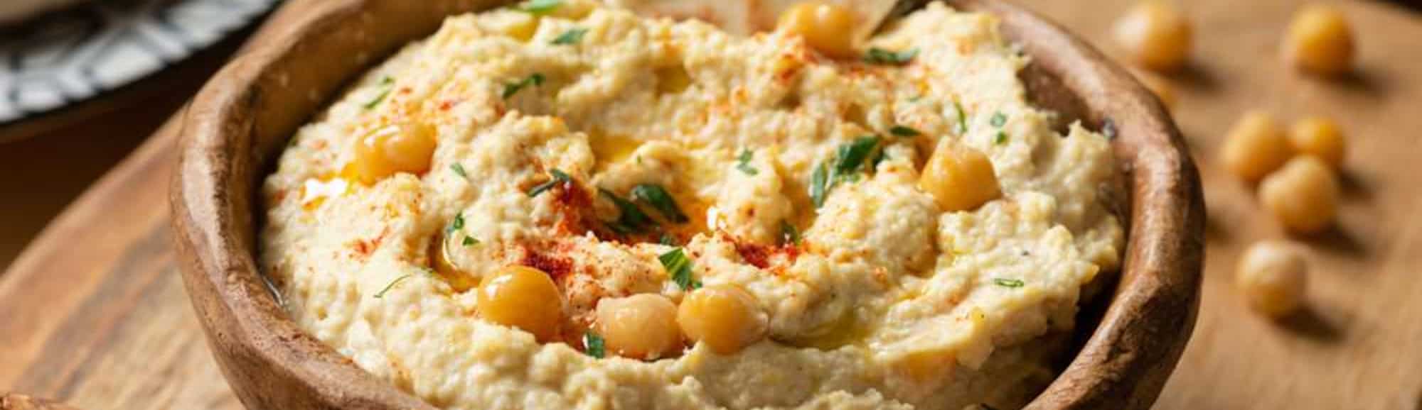 Blog images - Lebanese food - hummus with chickpeas and pita bread (header) - 9 Ridiculously Good Lebanese Foods You Need to Try