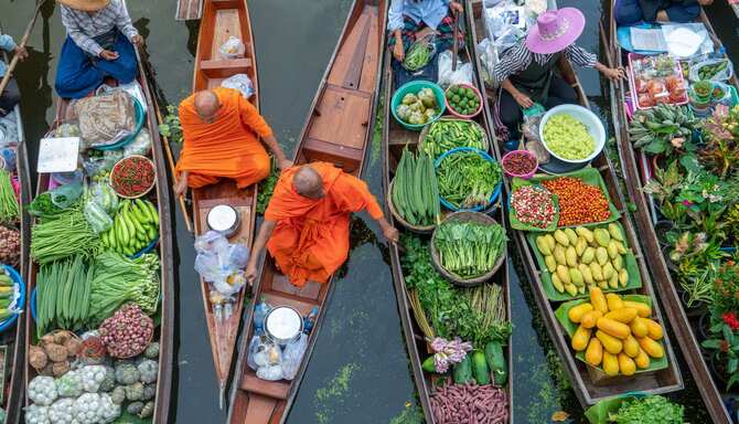 Blog images - 2023 - Take a tour through Bangkok s street food scene Floating Market Aerial View