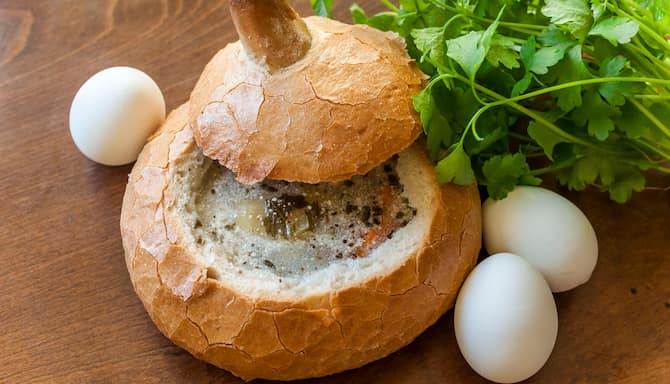 Blog images - The best Polish Traditional Food to fall in love with - Żurek soup served in bread