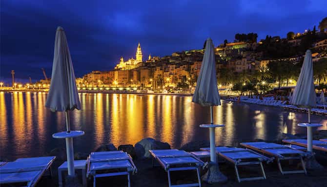 Blog images - 2025 - Panorama of Menton at night Menton Provence Alpes Cote d Azur France