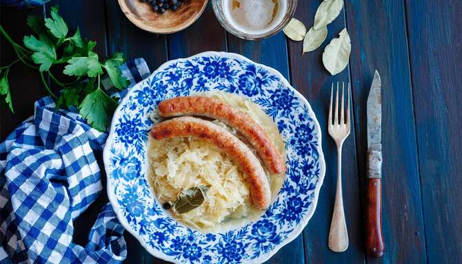 Blog images - 2025 - Frankfurt Food A Culinary Journey Through German Delights Food amp Drink Bratwurst with Sauerkraut