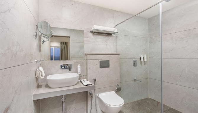 D Square Statue of Unity Kevadia, a member of Radisson Individuals - Family Suite - Museum View Balcony-Bathroom