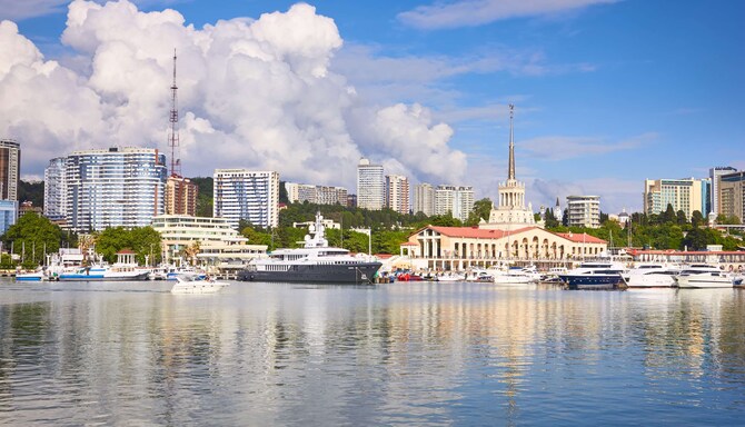 Destination Pages - Aerial River and City View in Sochi