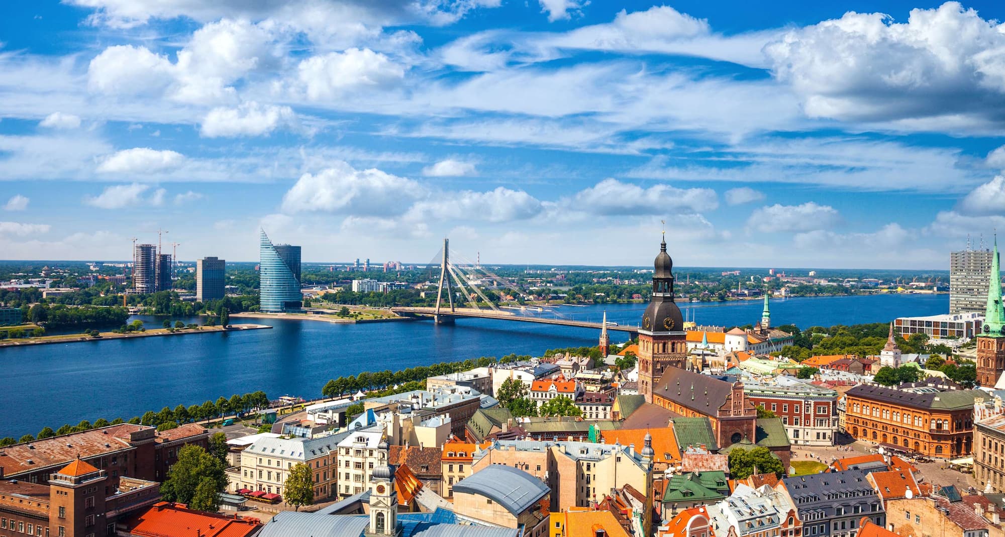 Destination Pages - Aerial city view and bridge in Latvia