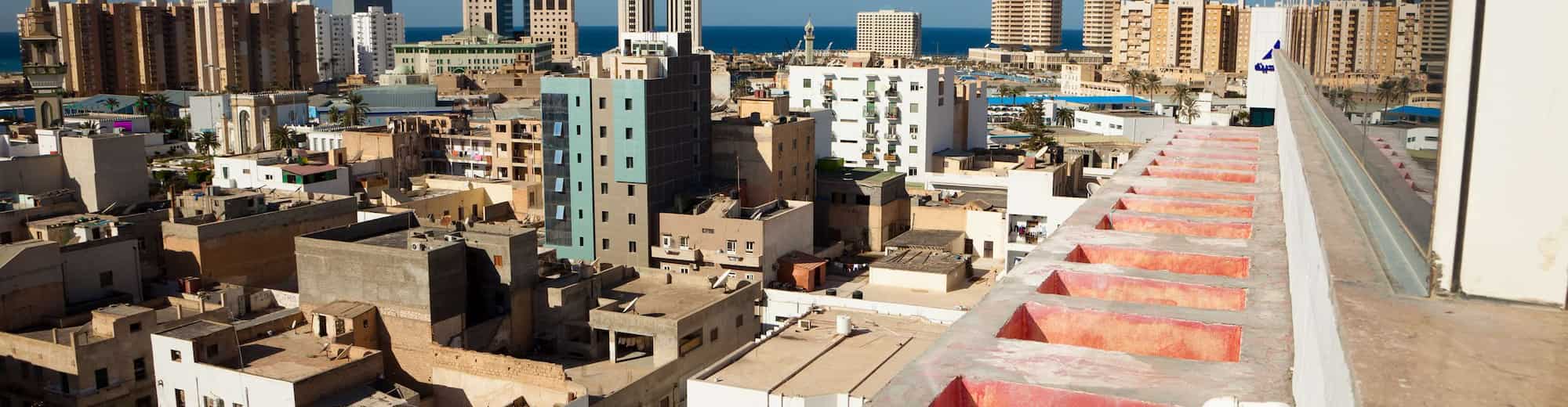 Destinationssidor – Stadssiluett i Libyen