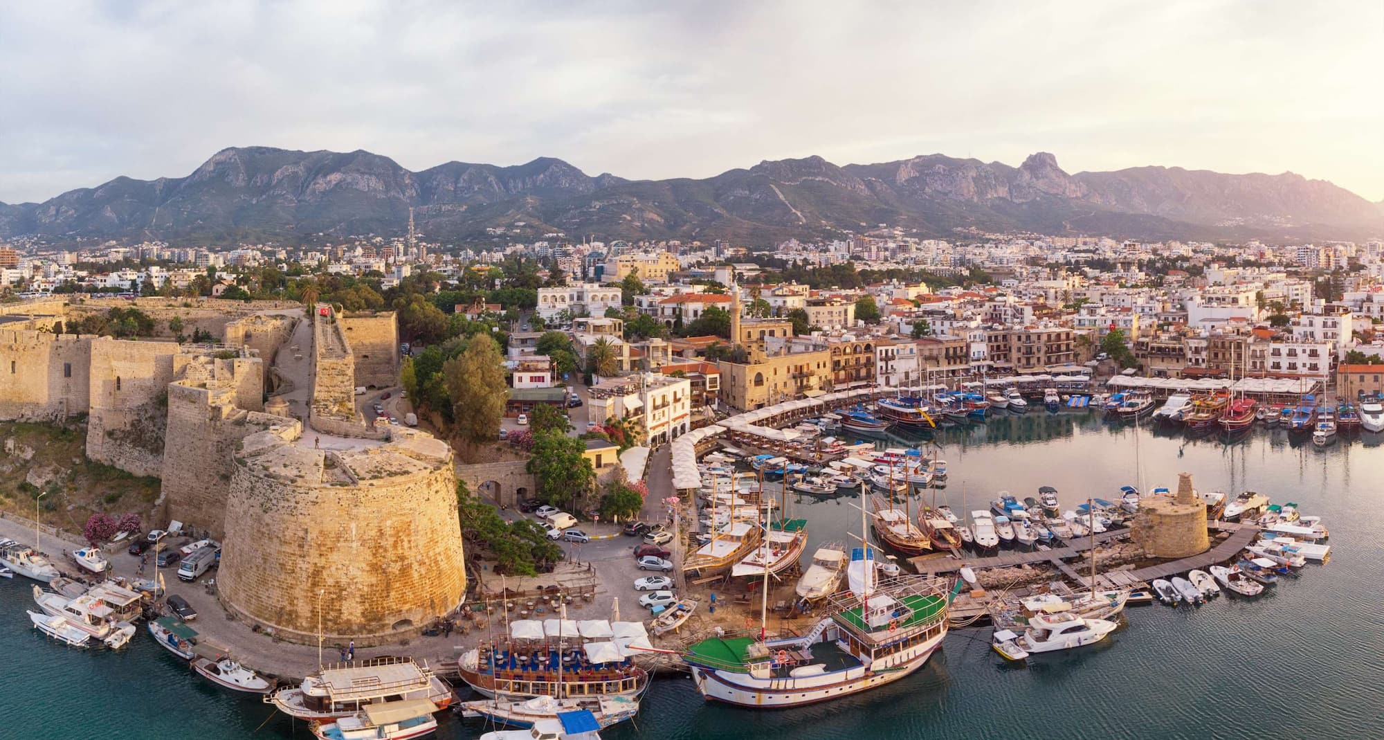 Destination Pages - Aerial view of castle and harbor in Cyprus