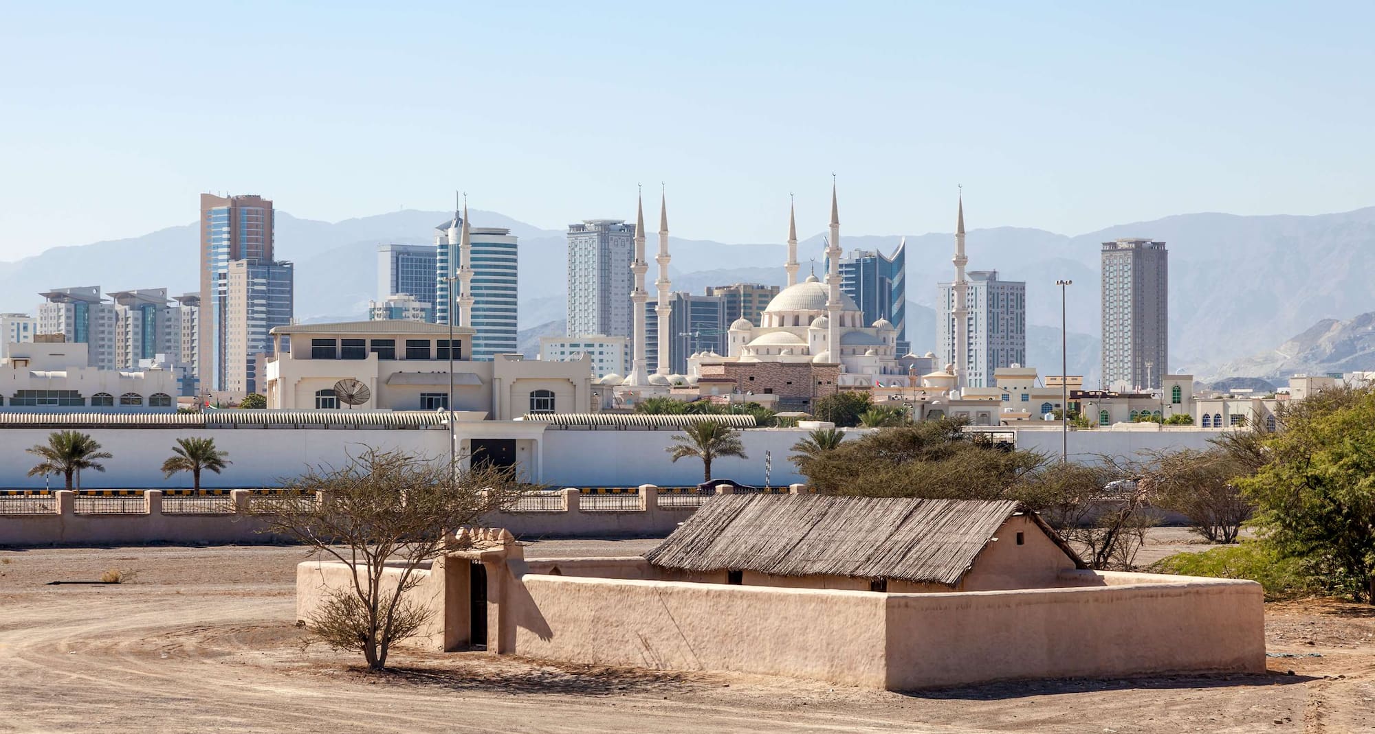Destination Pages - Aerial City and Mosque View Fujairah
