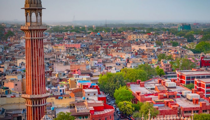The skyline of colorful New Delhi, India