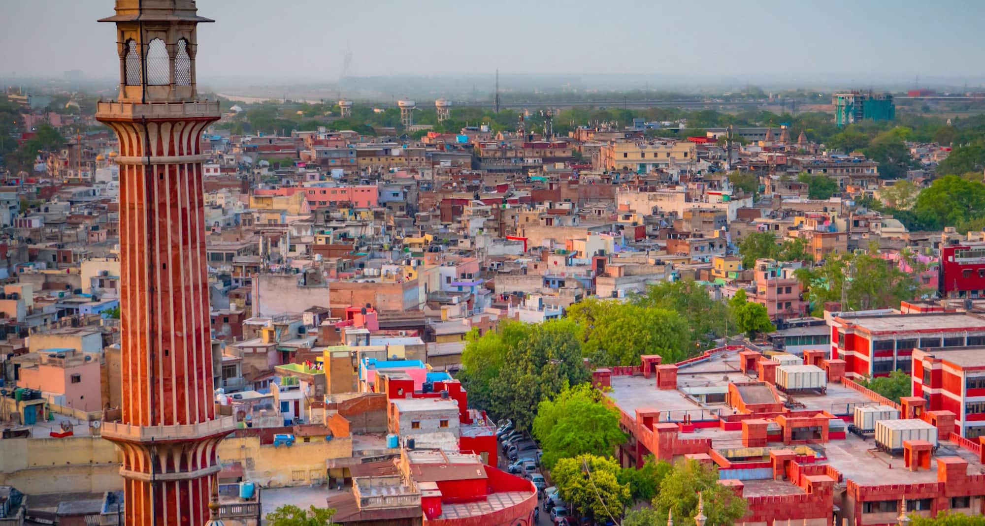 The skyline of colorful New Delhi, India