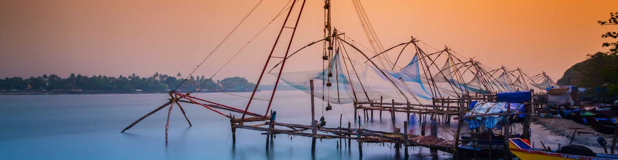 A sunrise view of the coastline in Kochi, India