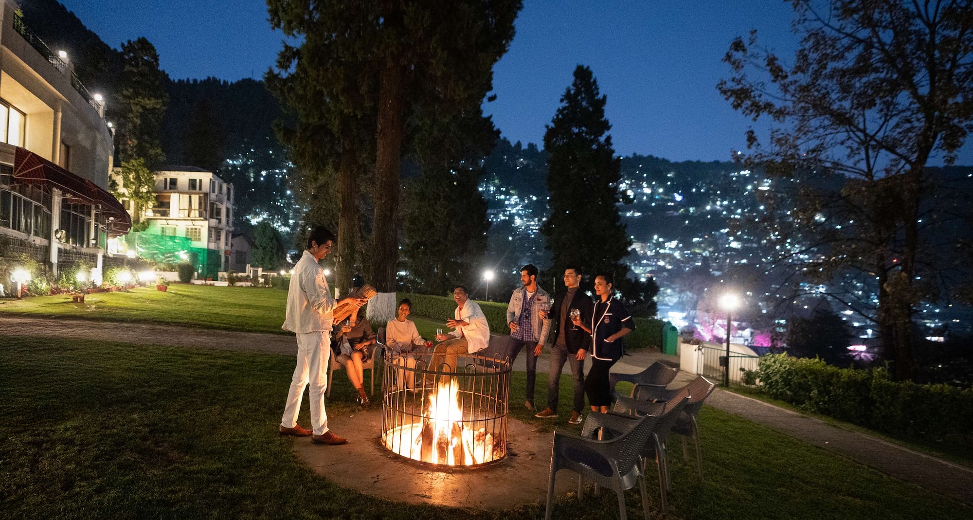 Bonfire experience at the hotel lawn of Namah Nainital 