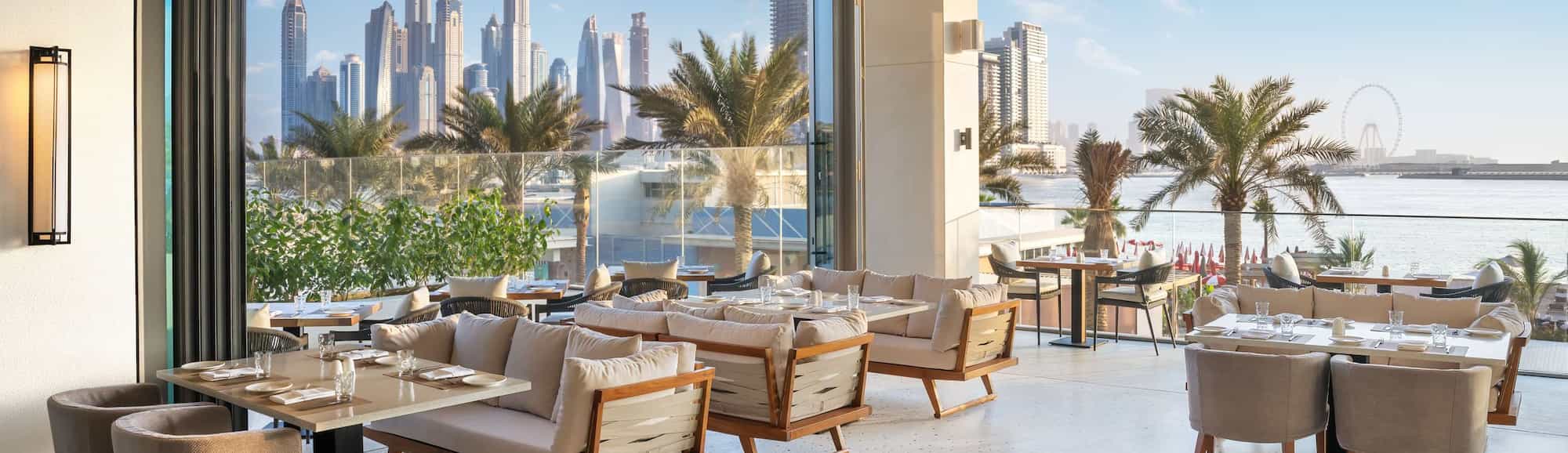 Radisson Beach Resort Palm Jumeirah sky line view from the all day dining