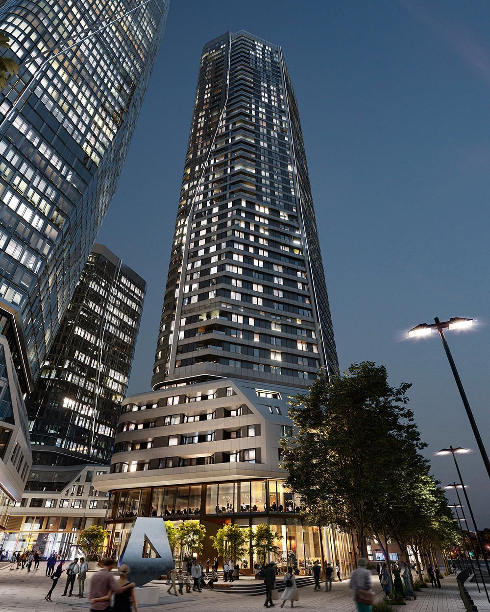 Exterior of Radisson Collection Hotel, Frankfurt at night_render