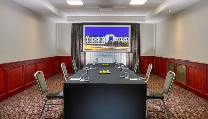 Radisson Blu Hotel, Dublin Airport - Botanic suite boardroom set up with social distancing protocol