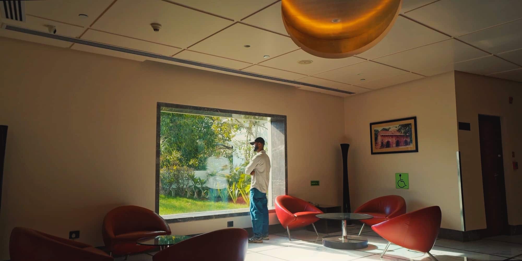 Enjoying city views from the hotel balcony