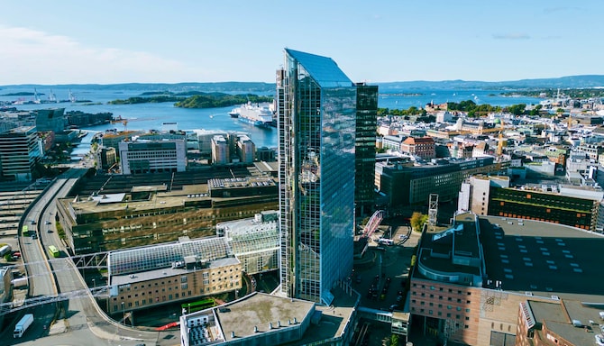 Radisson Blu Plaza Hotel, Oslo - Exterior with fjord view