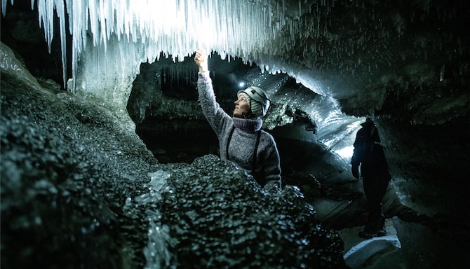 Icecave with snow cat