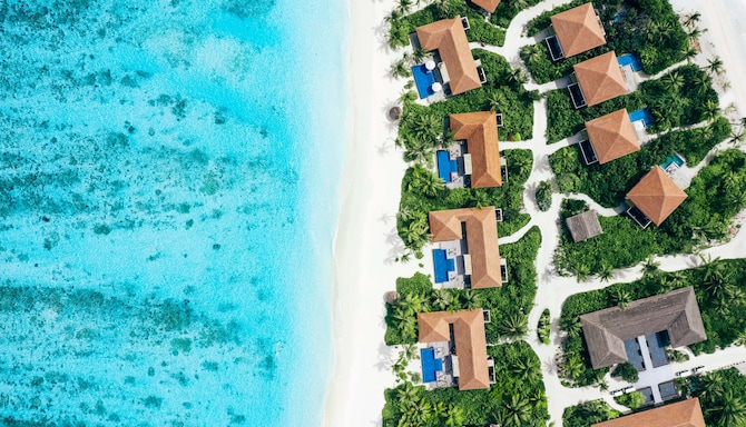 Radisson Blu Resort, Maldives - Beach and Overwater Villa Aerial View