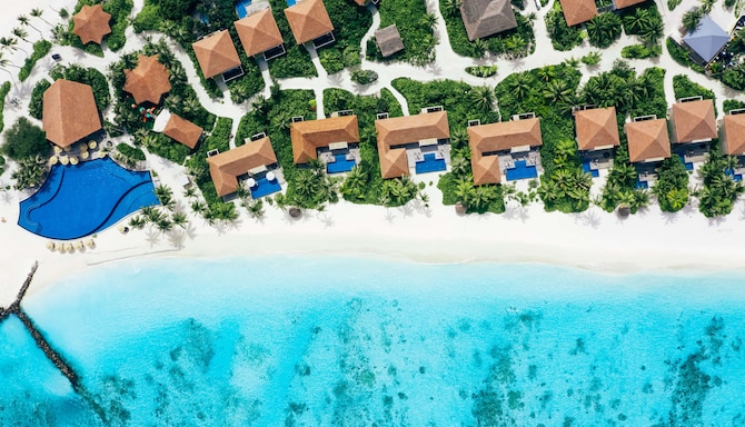 Radisson Blu Resort, Maldives - Beach and Overwater Villa Aerial View