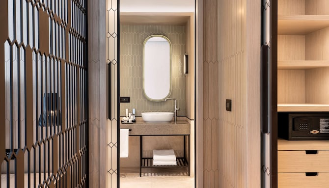Radisson Collection Hotel, Bodrum - Junior Suite bathroom & wardrobe