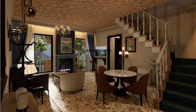 Radisson Golf Resort Pahalgam - Villa Living Room CGI Recreation