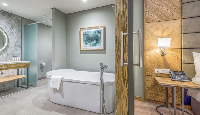 Radisson Hotel and Convention Centre OR Tambo Airport - Deluxe suite - bedside/bathroom