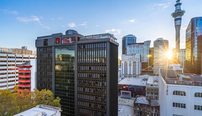 Radisson RED Auckland - Exterior Dusk Sun