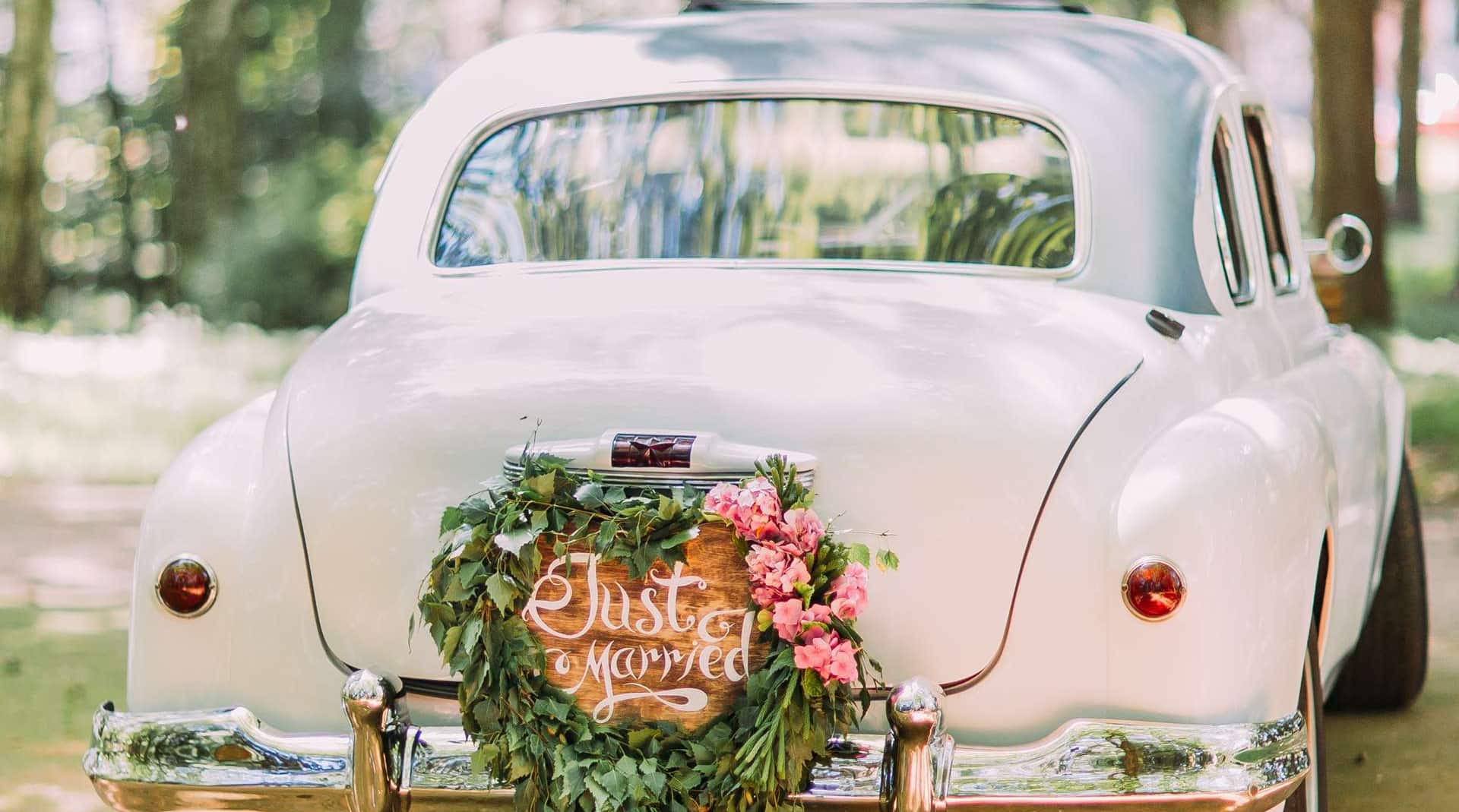 Weddings - Just Married white car